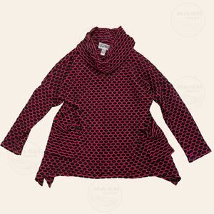 Joseph Ribkoff US 8 Cowl Neck Tunic | Pink Black Wave Print Textured Knit Pocket